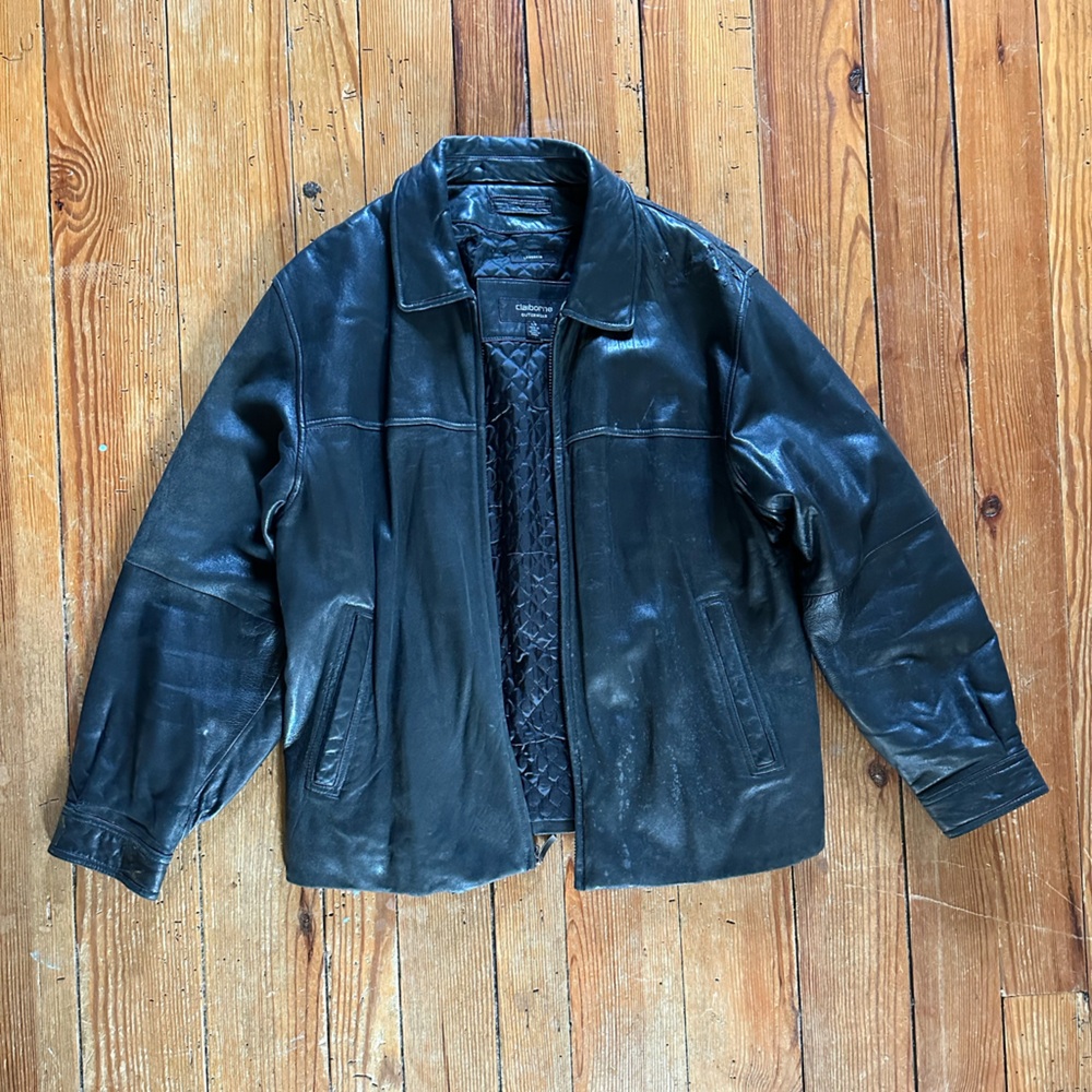 Vintage Black Leather Bomber Jacket